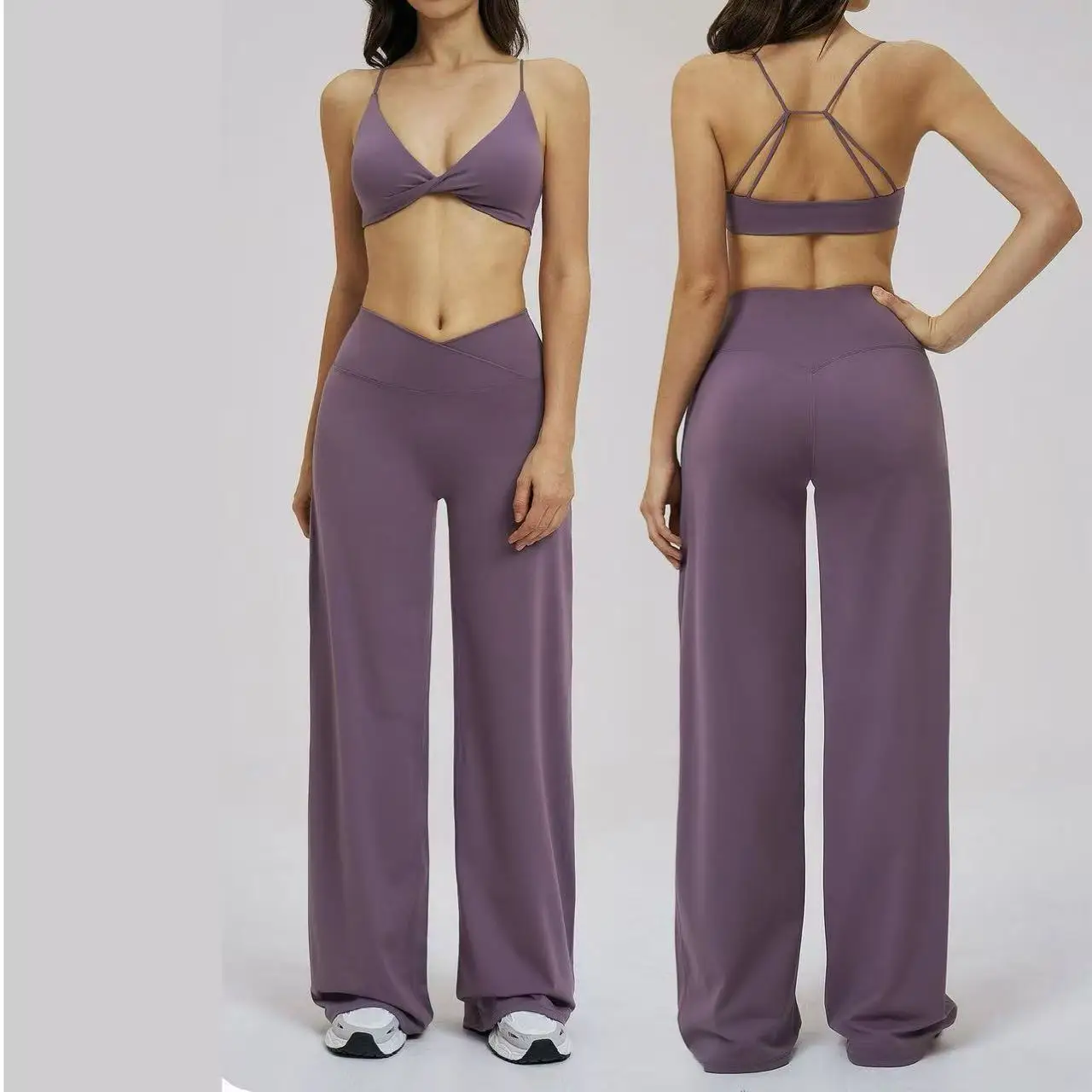 

Ningyu 2 Piece Women Yoga Set Cross Waist Head Exercise Wide Leg fitness Set Women's Sexy Sports Bra Exercise Set Sports Gym Set