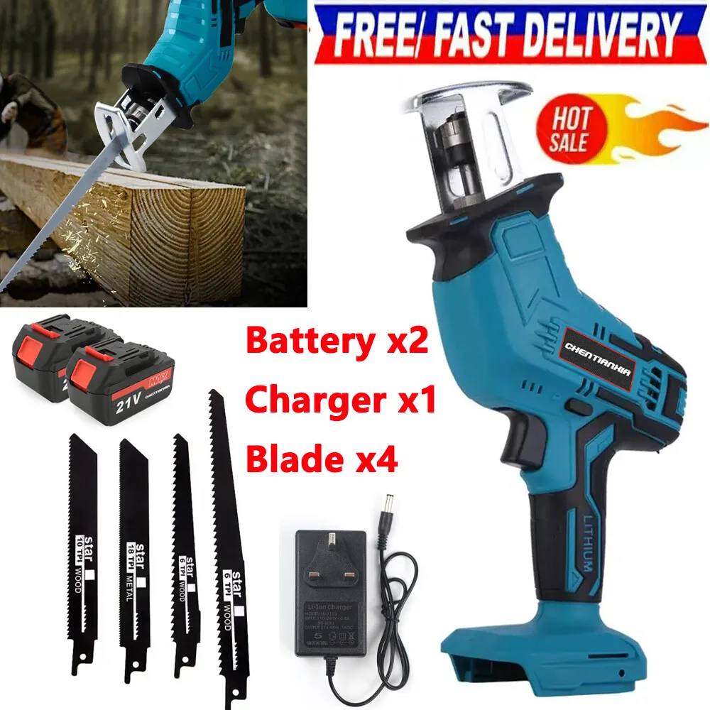 2 Battries 21V Reciprocating Saw Cordless Hand Saw Electric Wood Metal Cutter
