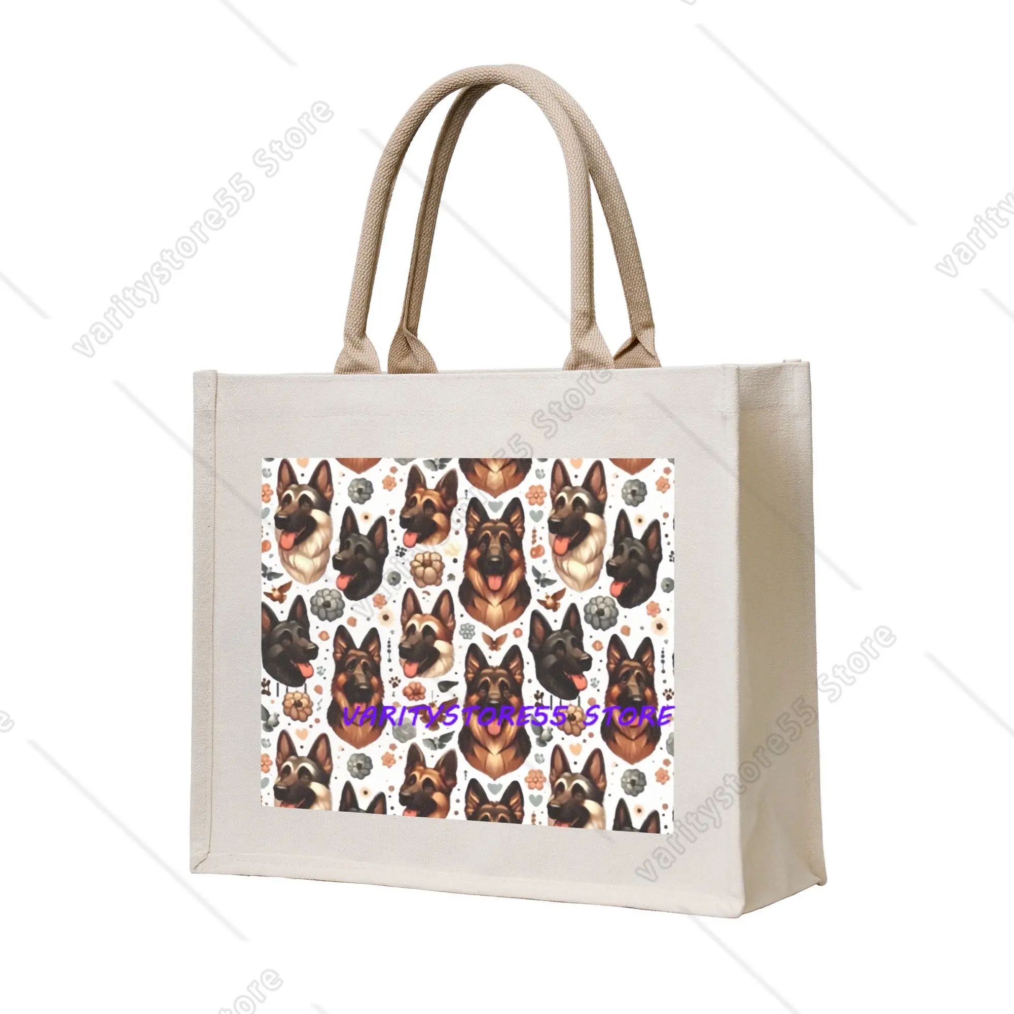 Custom Kawaii German Shepherd Dog  Shopping Bag Women Portable Large Capacity Groceries Pet Lover Owner  Tote Shopper Bags