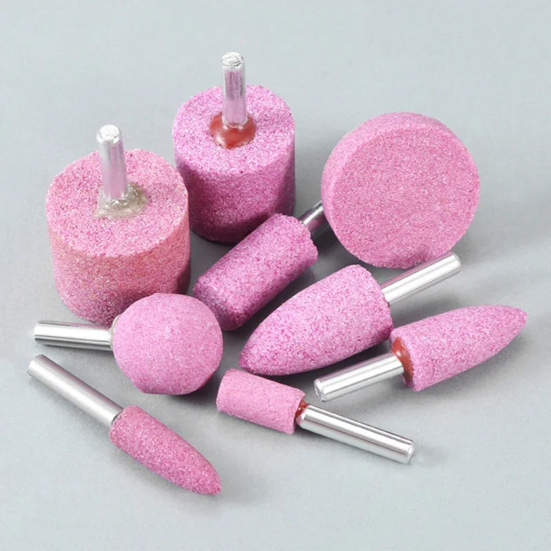 Gambo da 6mm 16/20/25/30/40mm mola per lucidatura al corindone rosa testa abrasiva punta per pietra montata su utensile accessori rotanti