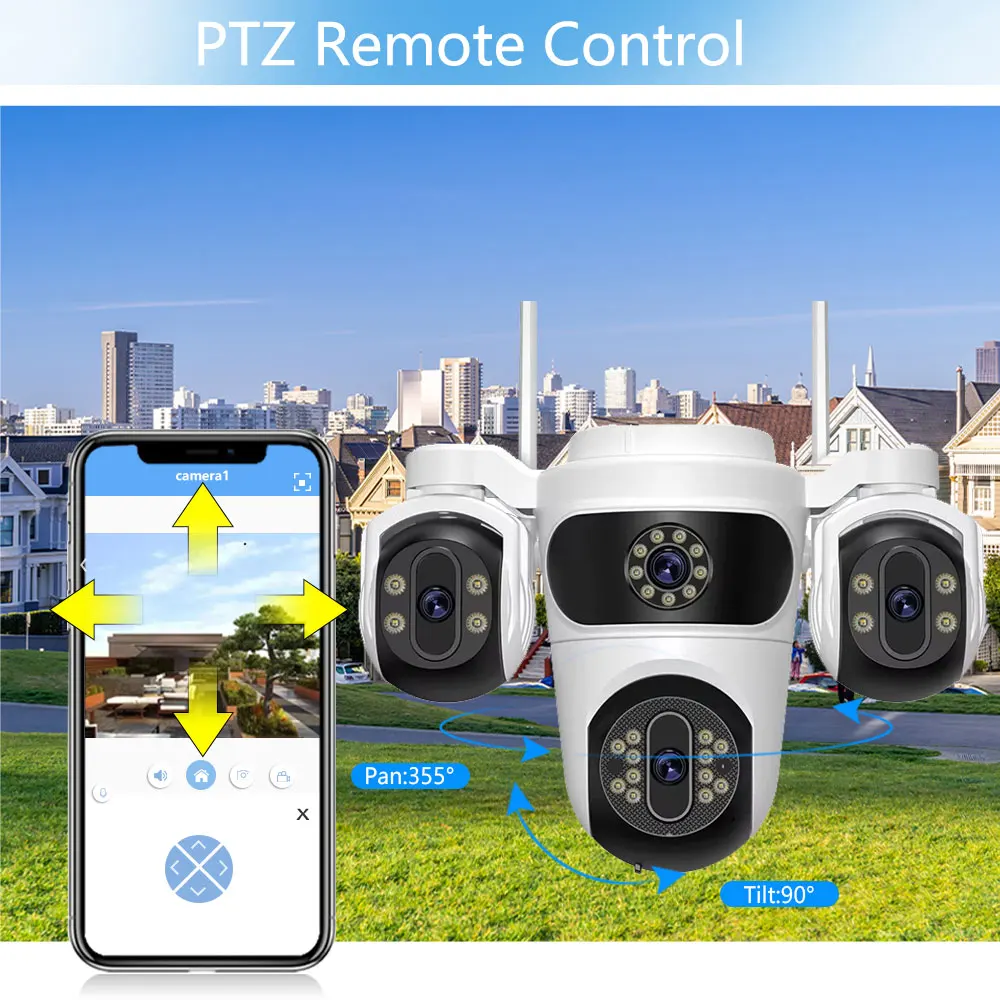 15MP WIFI Camera Three Lens Screen PTZ Camera Human Detection Security CCTV Surveillance 10MP HD External Dual Lens Camera iCsee