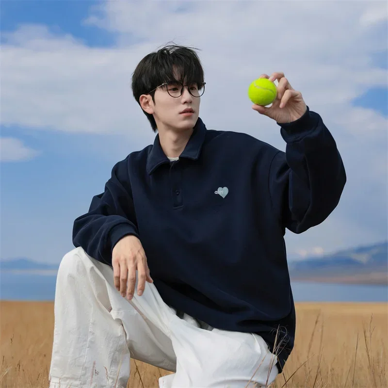 

Новинка 2025, модные толстовки-поло с принтом в стиле хип-хоп для мужчин, пуловер с отложным воротником, толстовка с капюшоном Y2K, винтажная эластичная одежда, одежда для гольфа, Sudaderas