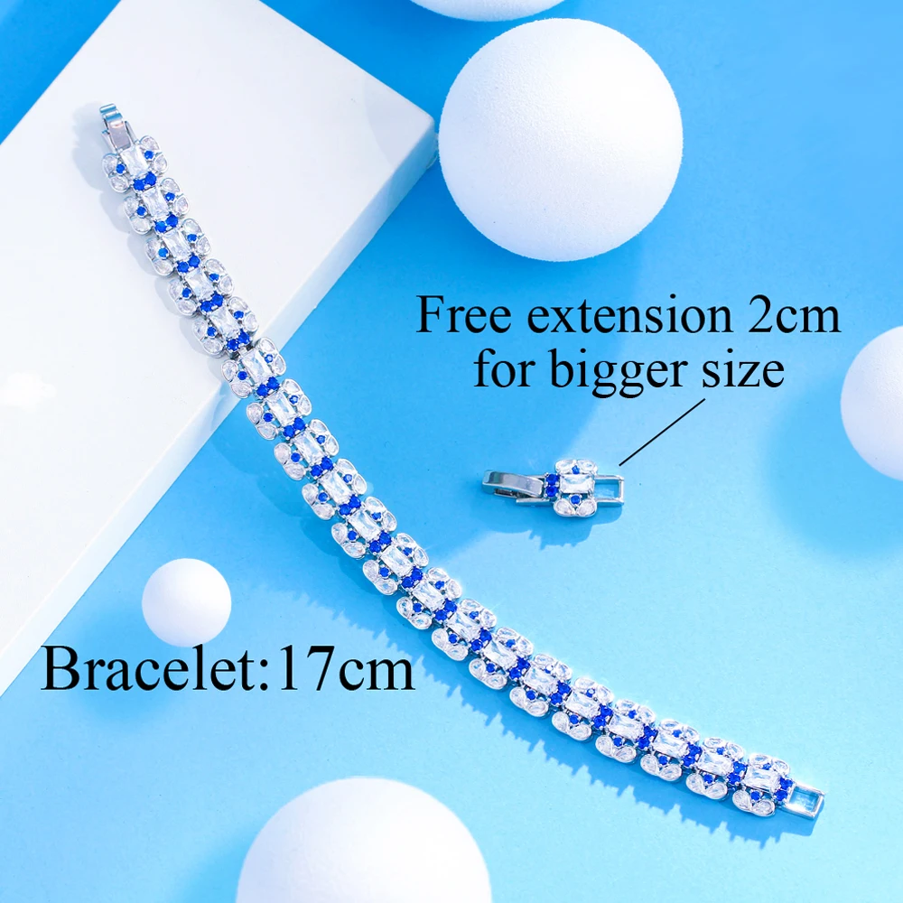 Pera Trendy Blue and White Cubic Zirconia Silver Color Tennis Chain Bracelets Dress Jewelry Accessories Gift for Women B263