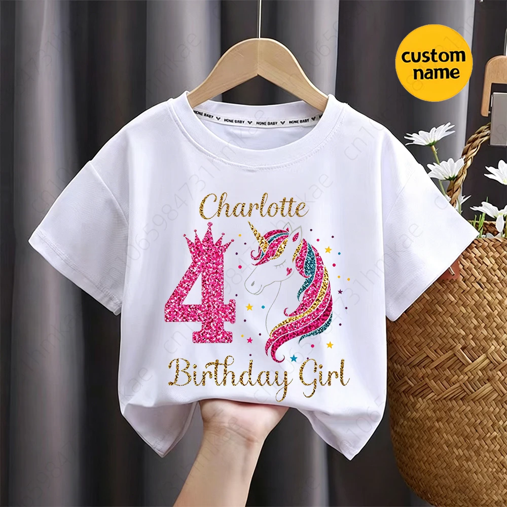 Personalisiertes Mädchen-Einhorn-T-Shirt zum 1.-12. Geburtstag für Mädchen-Partys, Kinder-T-Shirt, Baby-Einhörner-Kleidung, Oberteile, T-Shirts – Detail 4