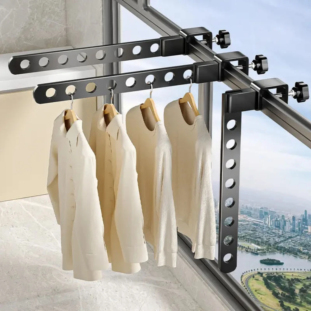 Wall Mounted Foldable Clothes Rack Space-Saving Foldable Aluminium Drying Rack Window Clothes Hanger Clothes Organization