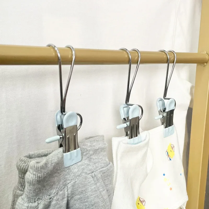 10pc Multifunctional Stainless Steel Clothes Hanger  with Hook, Non-Marking Pants Clip, Household Sock Drying and Storage Clip