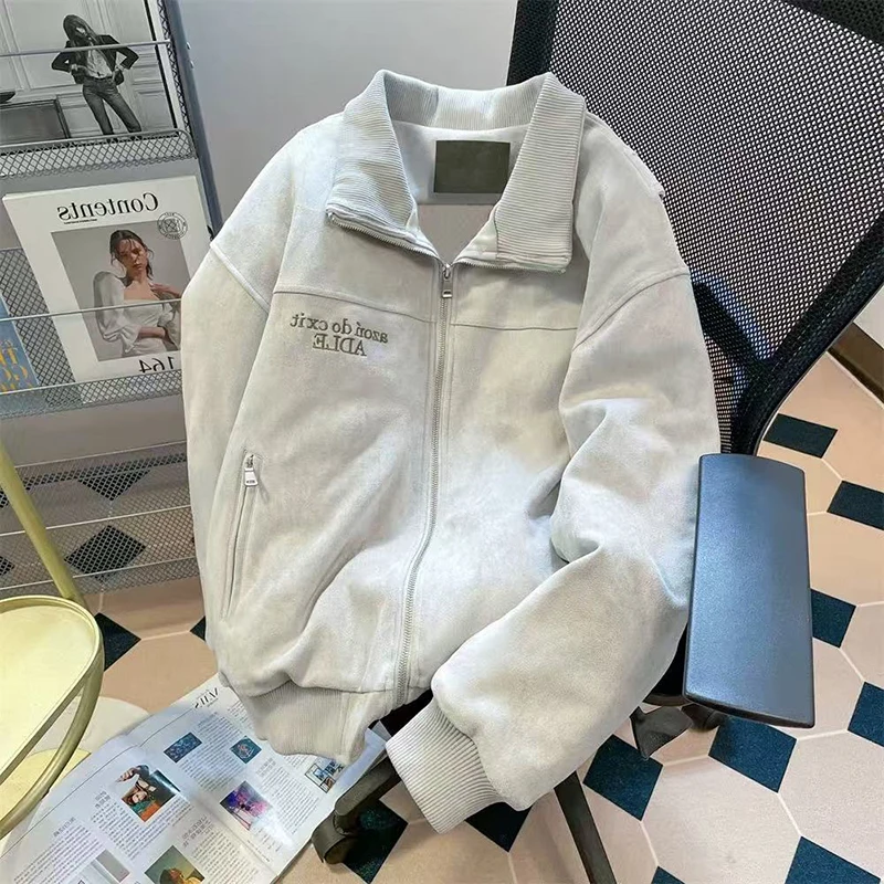 

Letter Embroidery Women Baseball Jacket Y2K American Loose Streetwear Casual Coats Bf Winter Plush Thick Warm Zipper Outerwear