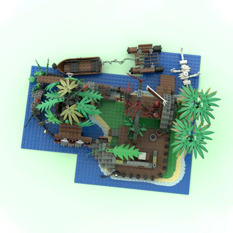 558PCS MOC Pirate Sailing Isle Memory Model DIY Creative Assembly Building Blocks Display Birthday Gift Collectible Building Set