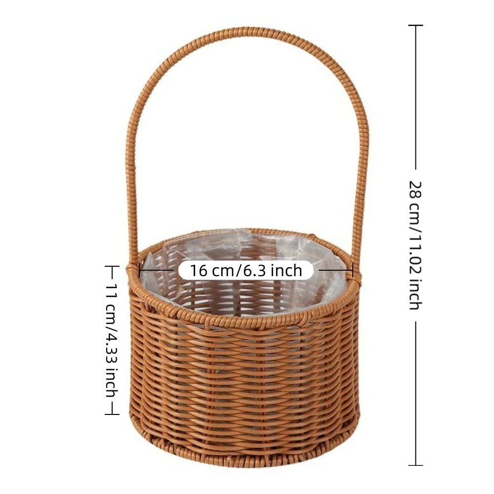 Willow Rattan Bride Flower Basket Hand-Woven Picnic Container Flower Arrangement Basket with Handle Sundries Organizer Wedding view 6