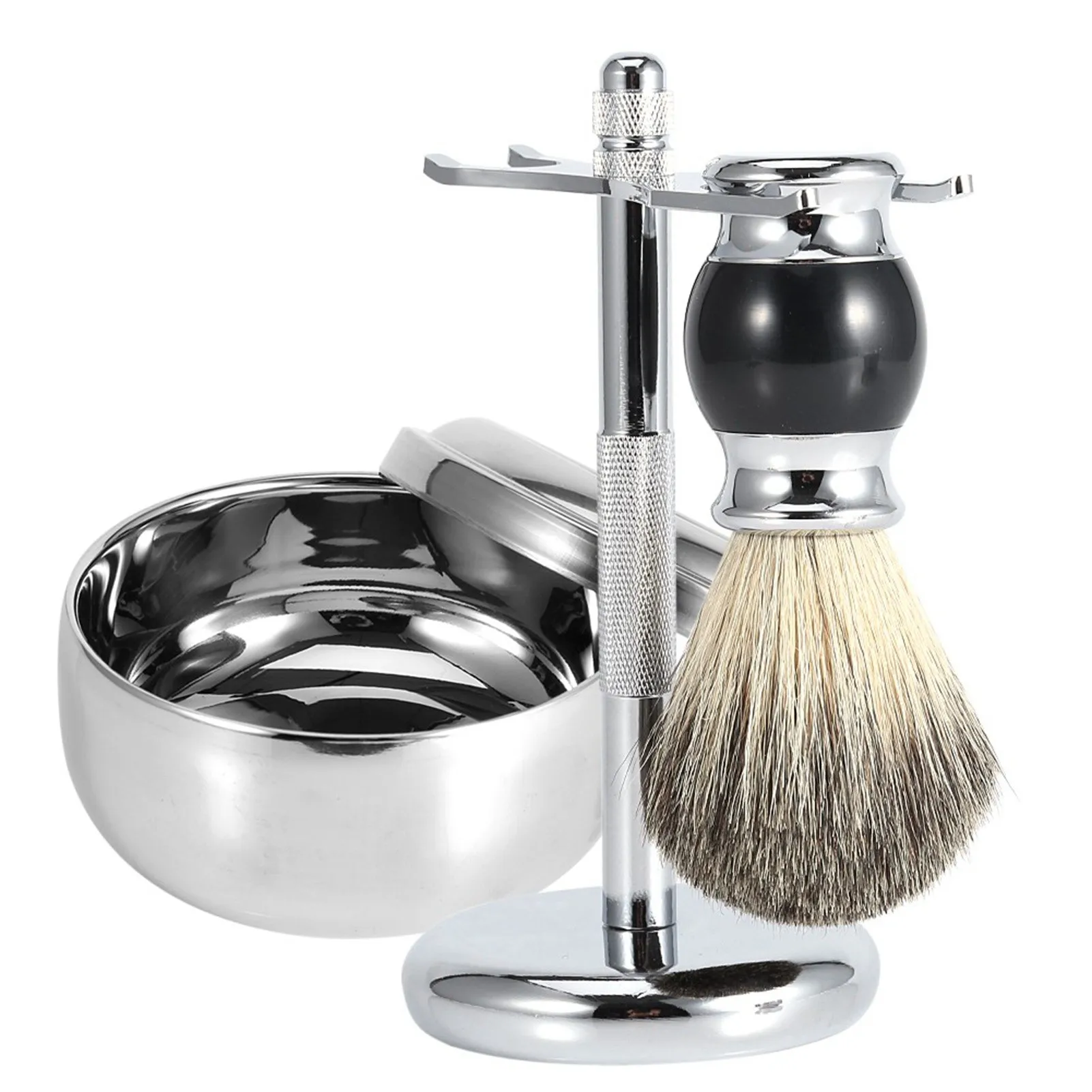 Professional Men Shaving Tool Stand Holder   Faux Badger Hair Brush   Alloy Soap Mug Bowl Kit