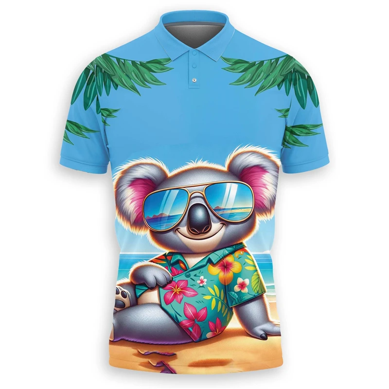 Cute Koala Bear 3D Printed Polo Shirts For Men Clothes Fashion Hawaiian Short Sleeve Funny Animal POLO Shirt Australia Pet Tops