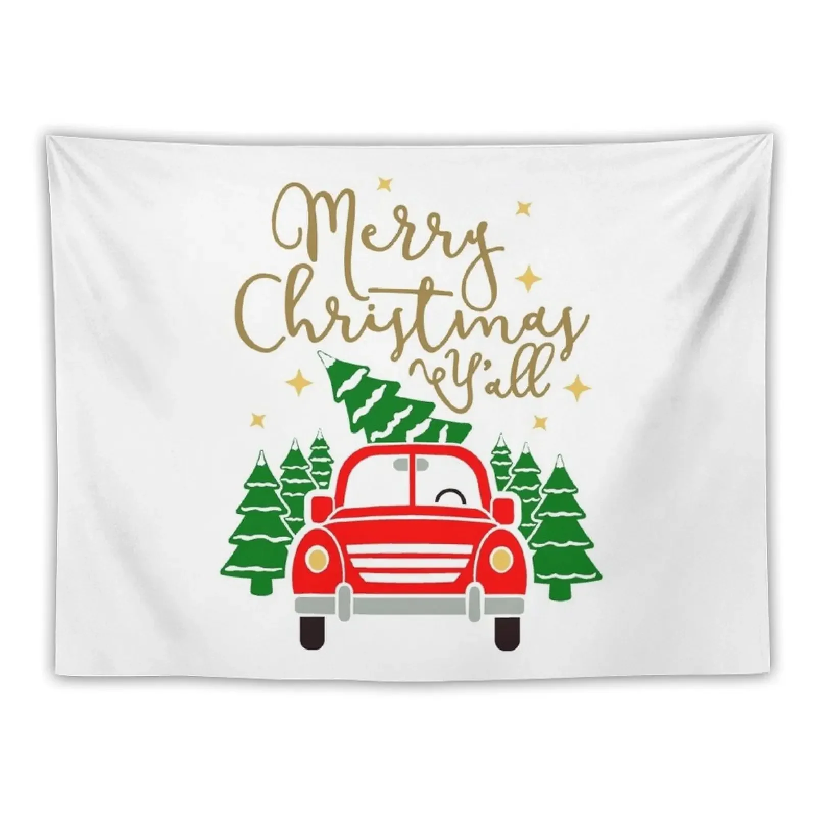 

Vintage Red Truck with Christmas Trees & Merry Christmas Y'all Tapestry Things To The Room Wall Decor Wall Mural Tapestry