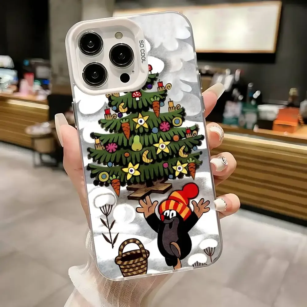 Cartoon L-Little Mole Phone Case For iPhone 16,15,14,13,12,11,Mini,Pro,SE,MAX White Matte Shockproof Cover