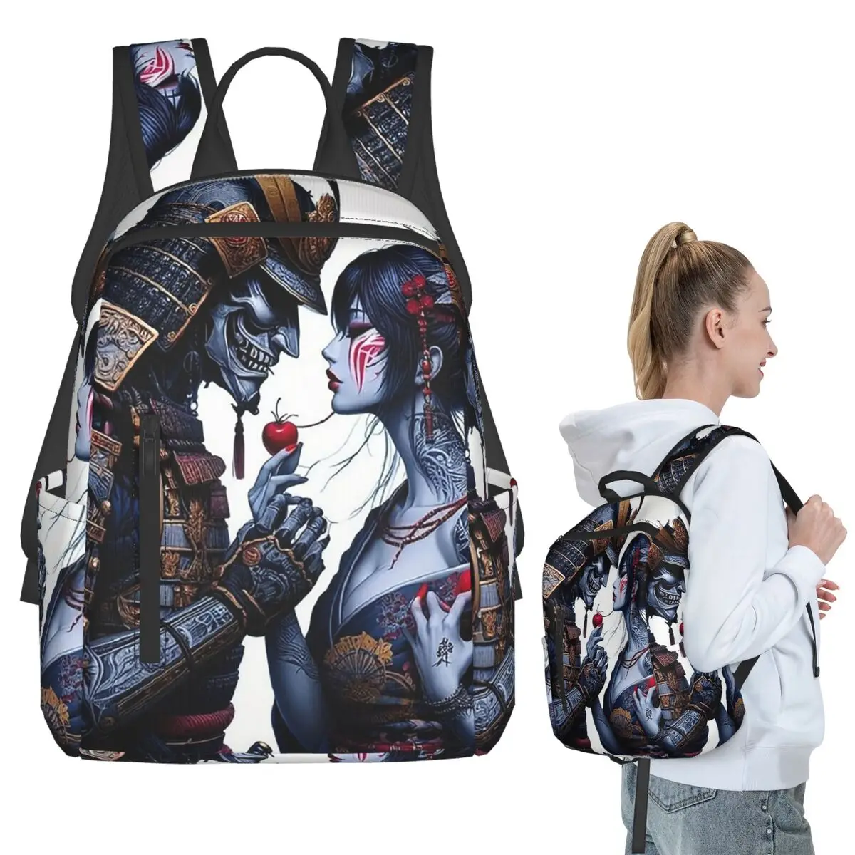 Japanese Geisha And Samurai Backpack Student BookBag Children School Bag Computer Shoulder Bags Men Women