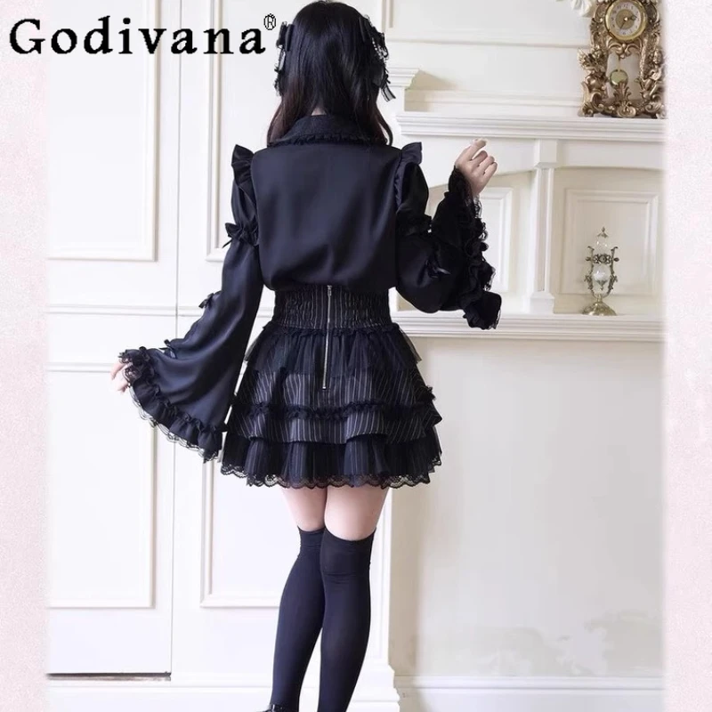 قميص لوليتا قوطي منتج كبير للنساء على الطراز الياباني بلوزات دانتيل يومية بأكمام طويلة قميص حلو