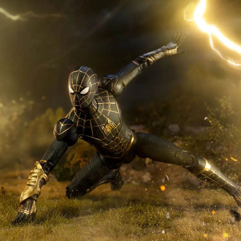 Figura de acción de Spider Man de Marvel, Spider-Man, oro negro, 7 pulgadas, 1:10: figura de la serie No Way Home, adorno de escritorio, regalo del Festival