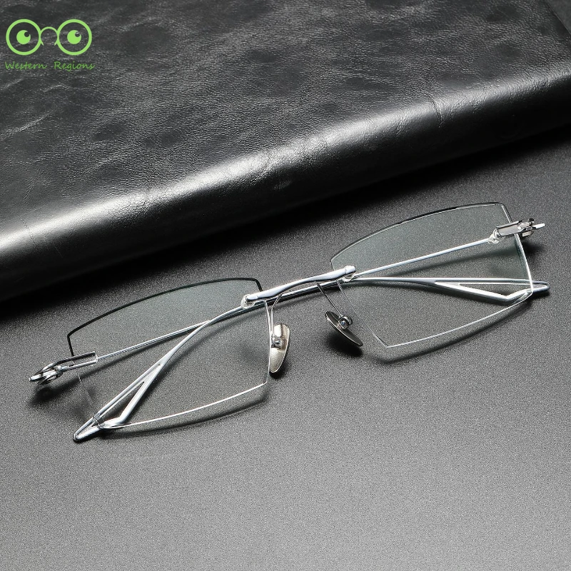 نظارات يابانية بسيطة من Blade Warrior مصنوعة من التيتانيوم الخالص باللون الأسود بدون إطار للرجال الذين يعانون من قصر النظر والاستجماتيزم والنمل