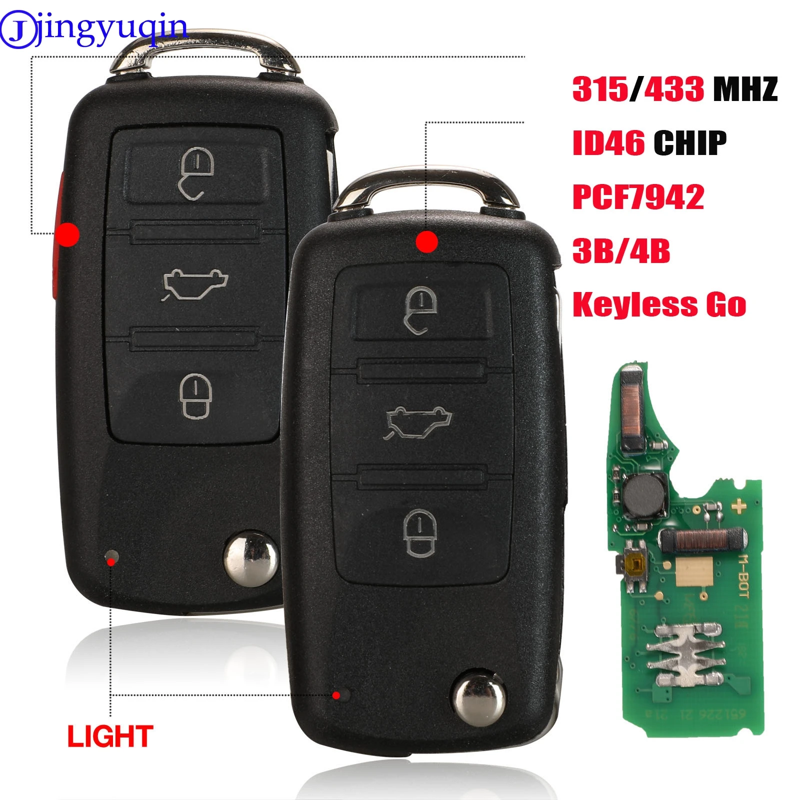 jingyuqin Remote 315/433mhz id46 pcf7942 Control Folding Car Key For VW Polo Golf MK6 Tiguan Touareg    ... 202AD 202H 202Q