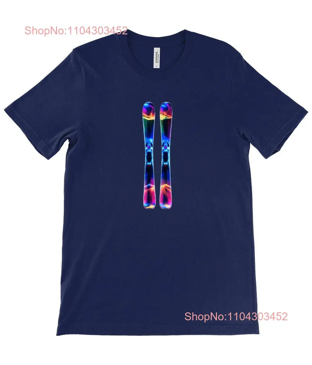 Ski T Shirt Neon Skis Skiing sport Top Snow Winter sports present Apres long or short sleeves