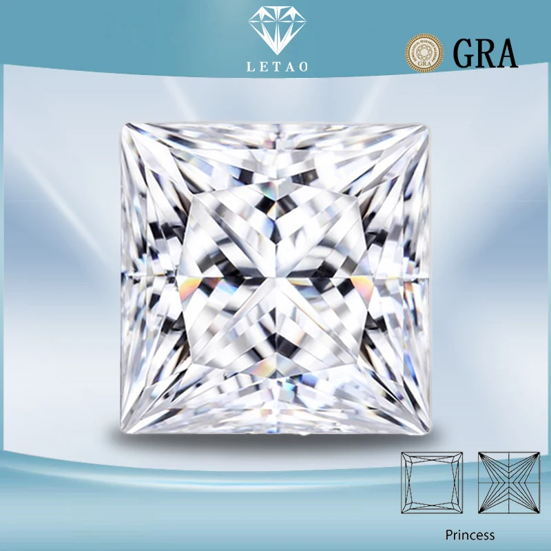 

Moissanite Loose Stone Princess Cut D Color VVS1 Gemstone Synthetic Lab Created Diamond Jewelry with GRA Certificate