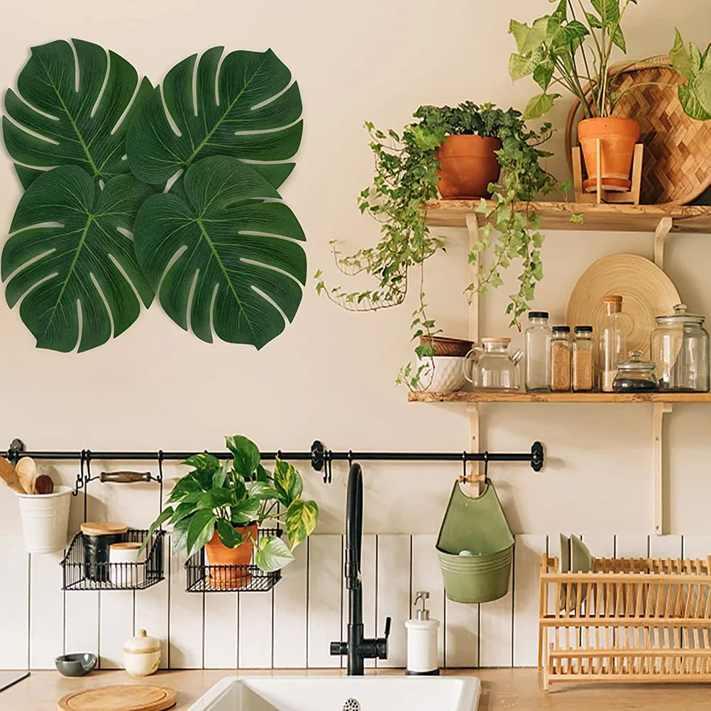 

12Pcs Artificial Tropical Leaves Fake Monstera Leaf Decor Photo Props Party Decoration Simulation Leaf Adornments