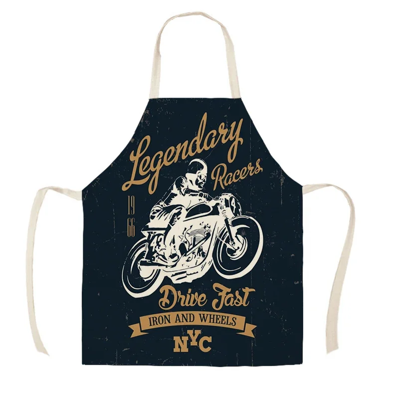 1Pc Kitchen Apron Motorcycle Poster Art Letter Print Ride Your Way Printed Cotton Linen Aprons for Men Home Cleaning Tools