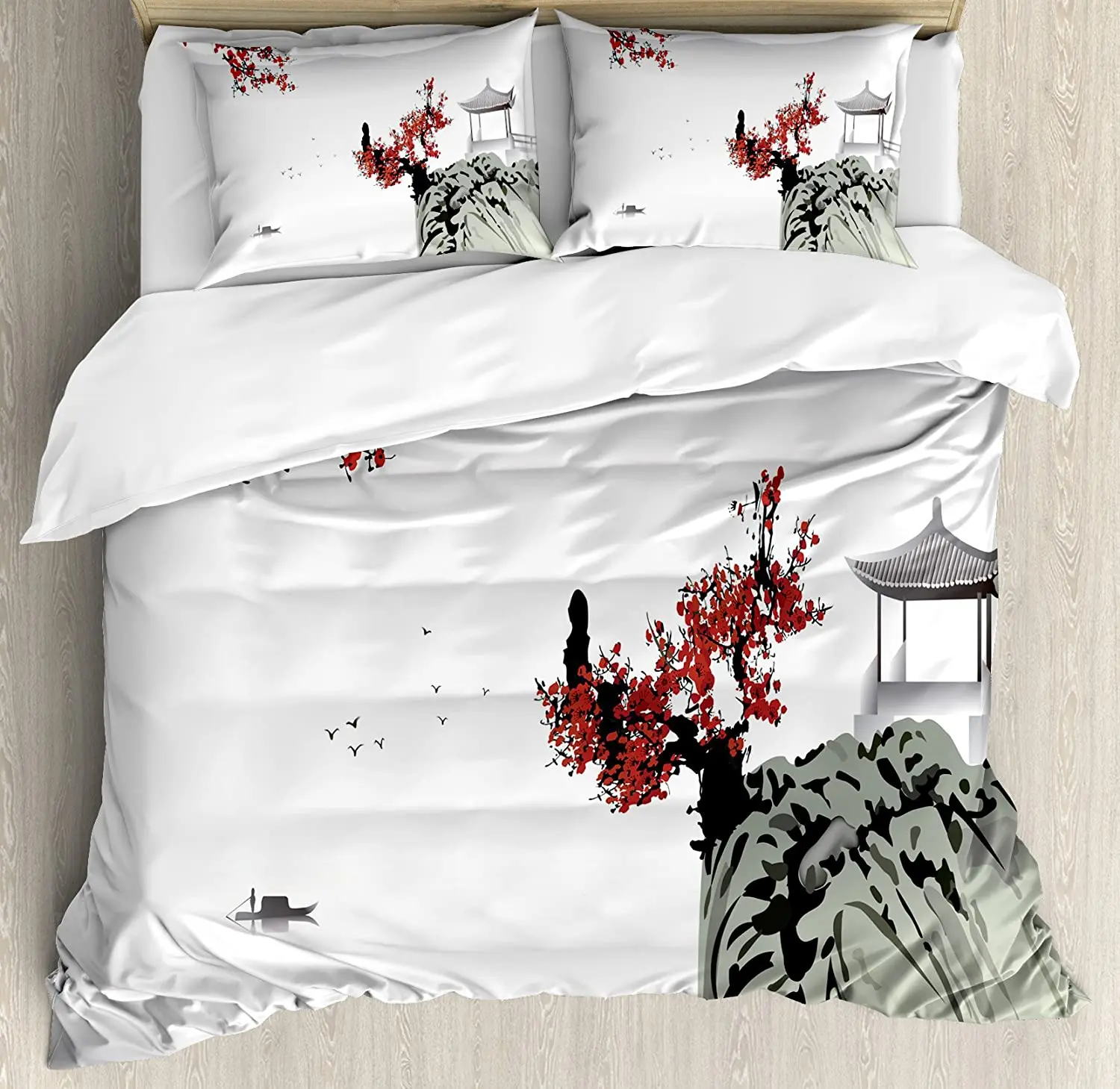 

Flower Bedding Set For Bedroom Bed Home Oriental Backdrop Sakura Blossom Japanese Cherry Duvet Cover Quilt Cover And Pillowcase