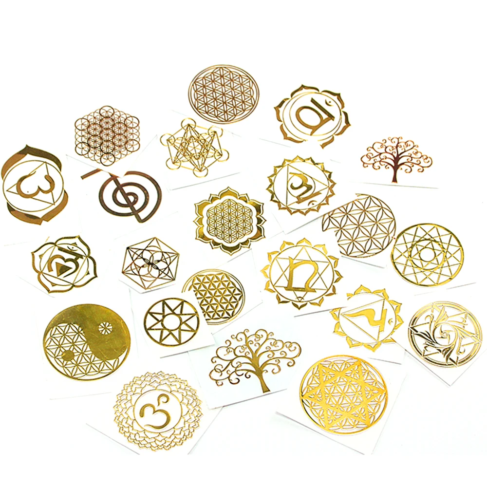 10pcs/set Geometric Pattern Metal Energy Copper Stickers Flower Life Tree Pyramid For Epoxy Resin Material Jewelry Making Decor