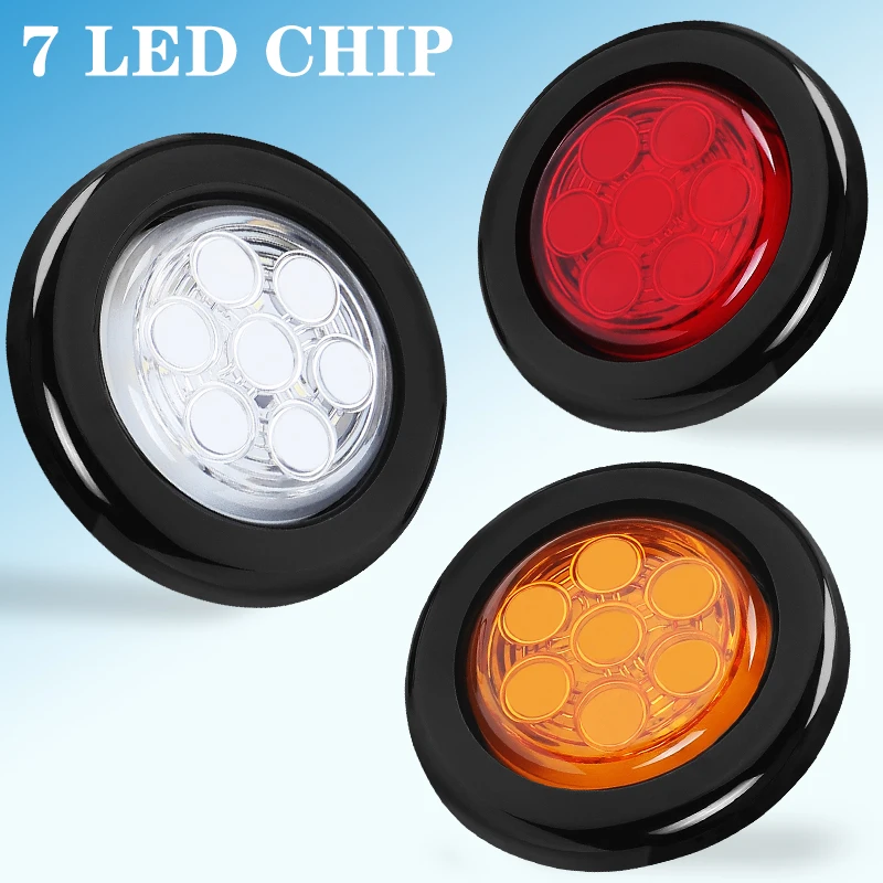 12V 2 inch Round Rubber LED Side Marker Lights Flush Mount Turn Signal Light Stop Lamp For Car Truck Trailer Tractor Pickup Bus