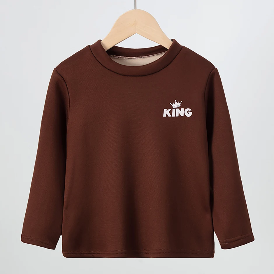 Children's Autumn/Winter Warm Thick Top With Letter Printing Multi-Color Fashionable Casual Plush Pants Comfortable Sporty