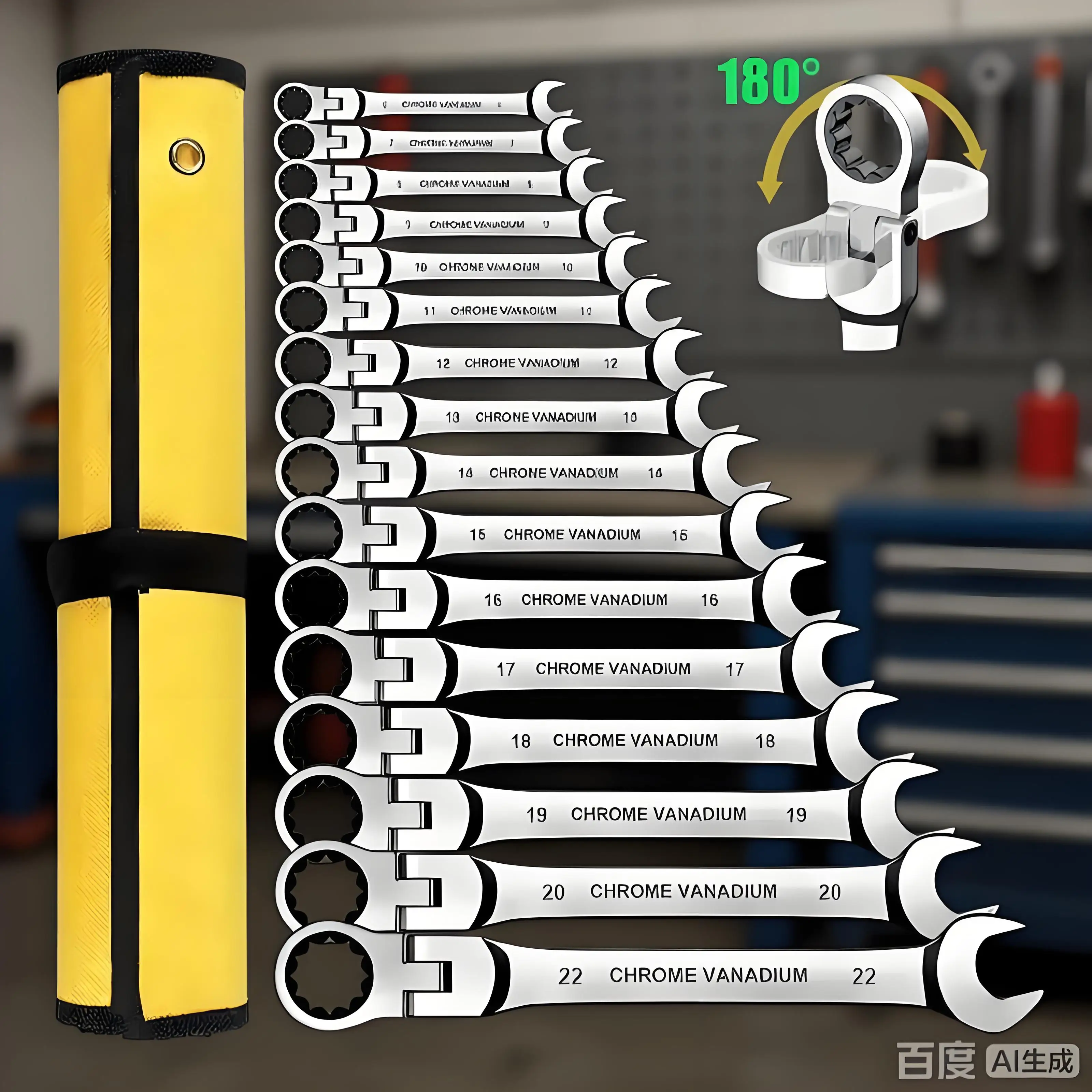 6-22mm Combination Ratchet Wrench Set, Chrome Vanadium Steel Double Open & Ring Spanner Tools