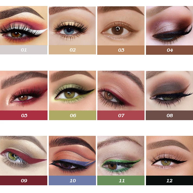 Colorful Eyeliner Set Long-lasting Easy To Wear Eye Makeup Pencil 12 Colors Matte Beauty Eyeliner Make Up Cosmetic