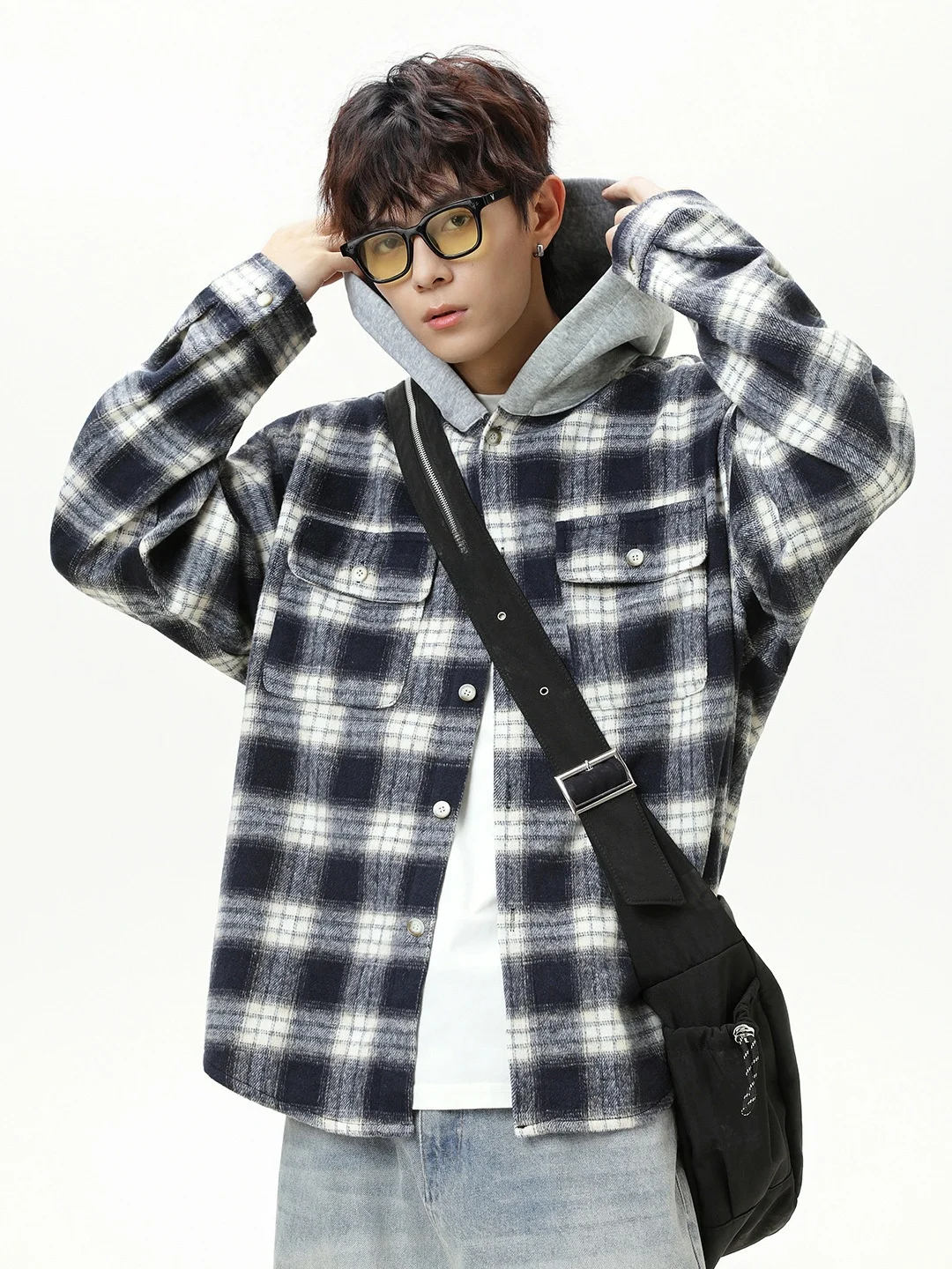 

Color Block Plaid Long Sleeve Hooded Shirt Men's Loose Fit Vintage Style Casual Shirt Coat for Autumn Spring Seasons