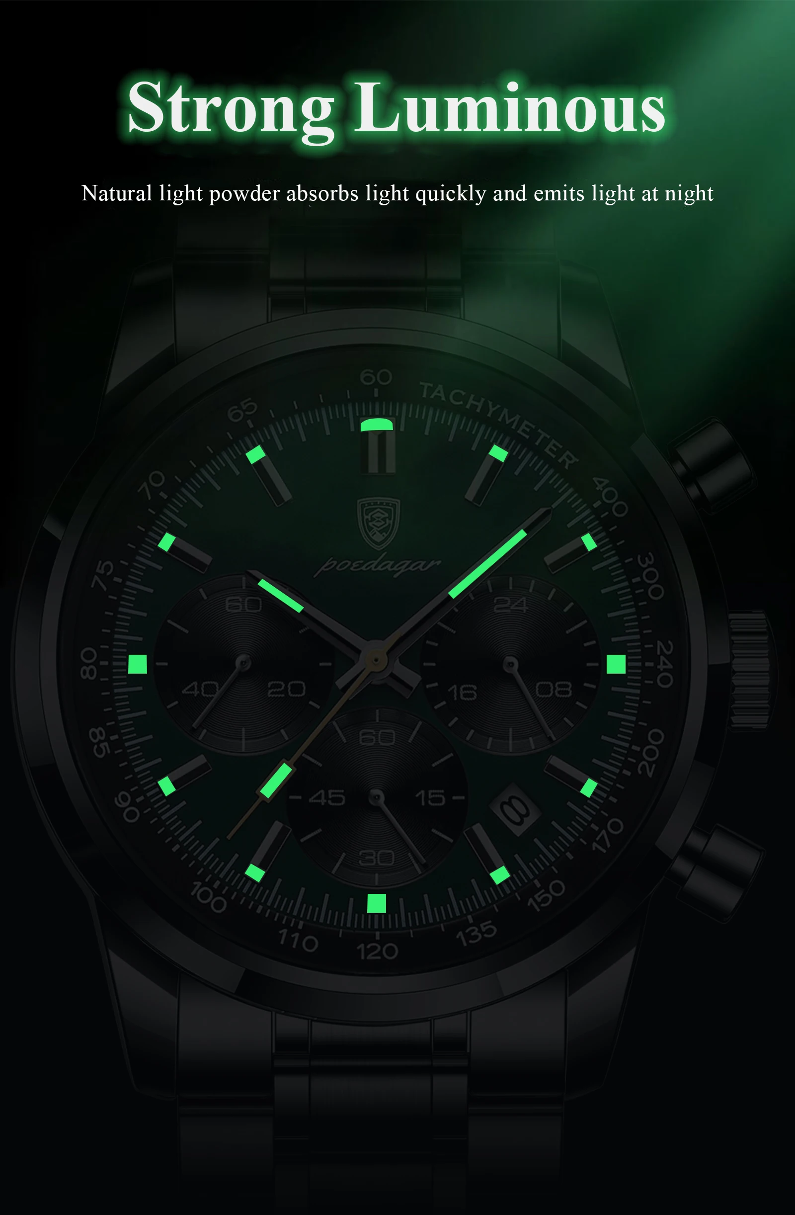 POEDAGAR Top Luxus Männer Uhr Wasserdicht Leucht Datum Chronograph Mode herren Quarzuhr Edelstahl Sport Mann Uhren – Detail 10