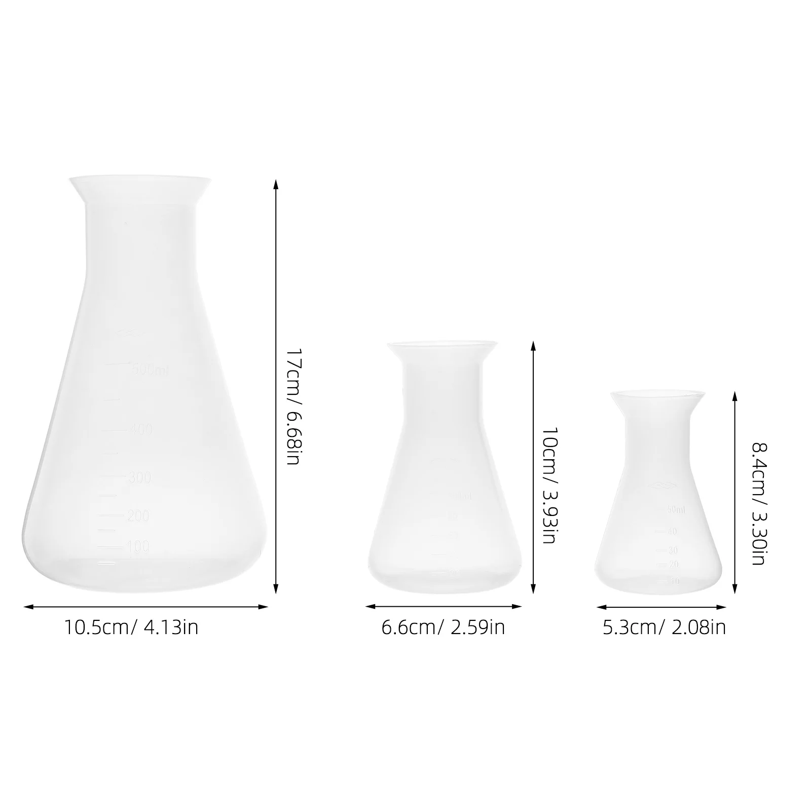 6pcs Laboratory Flask 50/100/500Ml Transparent Plastic Conical Flask For Science Experiment Reagent Bottle With Embossed Scale