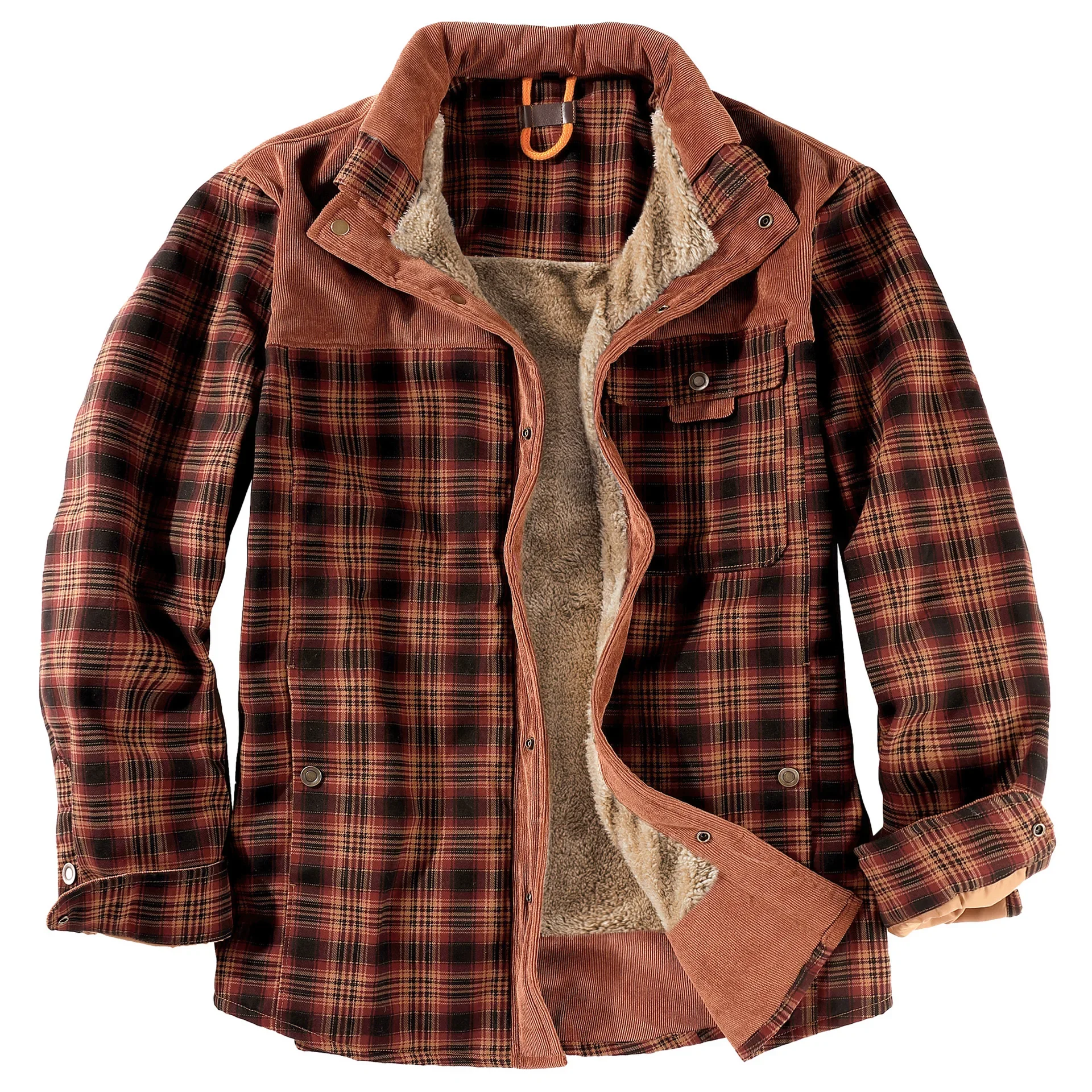 2024US plaid shirt jacket men's jacket with fleece plus plus extra size winter warm pure cotton jacket mens shirts clothing