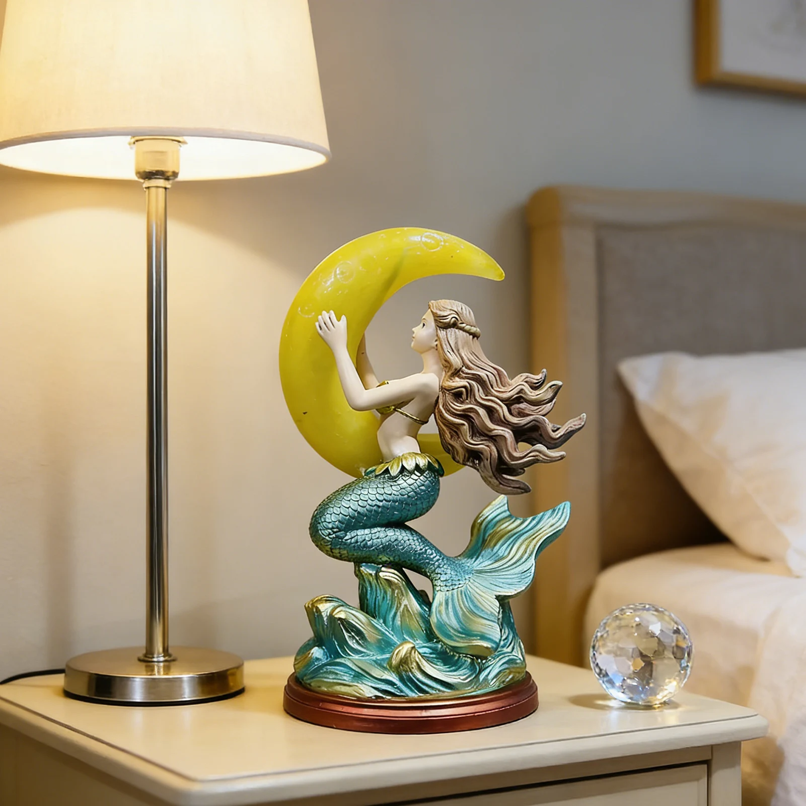 Moonlight Mermaid Night Light Durable Resin Desktop Ornament with Soft Lighting for Home Decoration