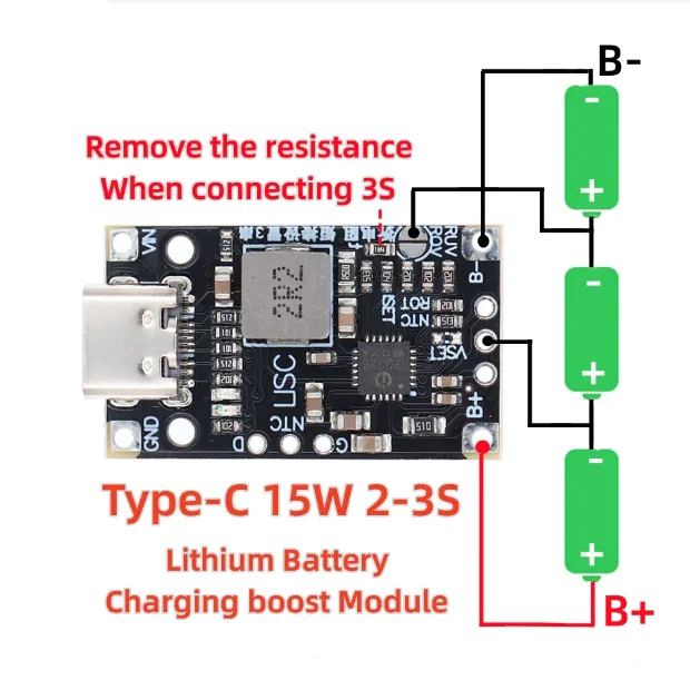 Type-C USB 3.7V lithium battery 5V charging 2S 3S boost lithium battery charging module support QC fast charging