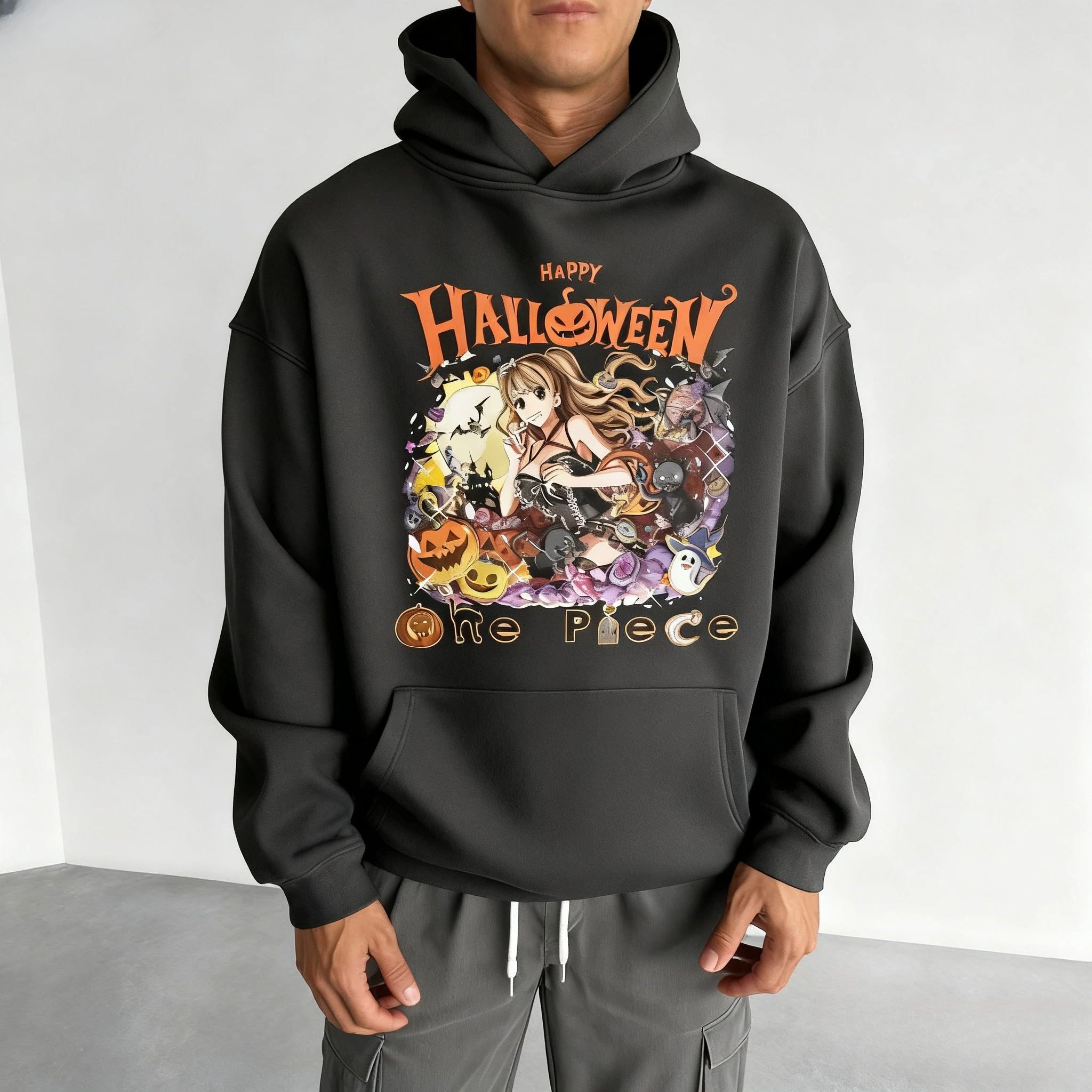 เสื้อฮู้ดอนิเมะวันพีซลายฮาโลวีนสำหรับผู้ชายและผู้หญิง เสื้อสเวตเชิ้ตพิมพ์ลายหลวมๆ ผ้าฝ้าย สไตล์สตรีทแวร์ลำลอง ใส่ได้ทั้งฤดูใบไม้ผลิและฤดูใบไม้ร่วง สไตล์ Y2k