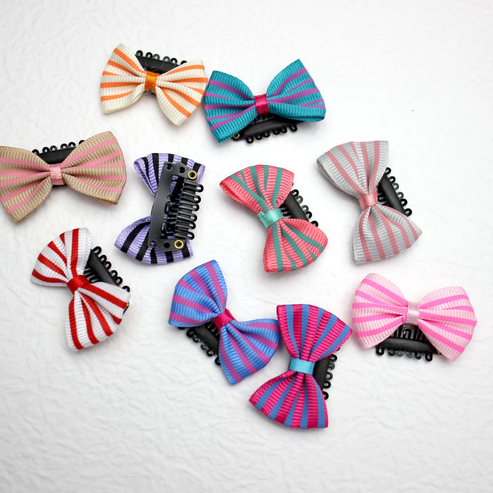 Solid Striped Printed Baby Ribbon Bow Mini Clip Baby Cute Bobby Little Hair Claw Clip Barrettes Newborn  Less Hair Latch Hairpin