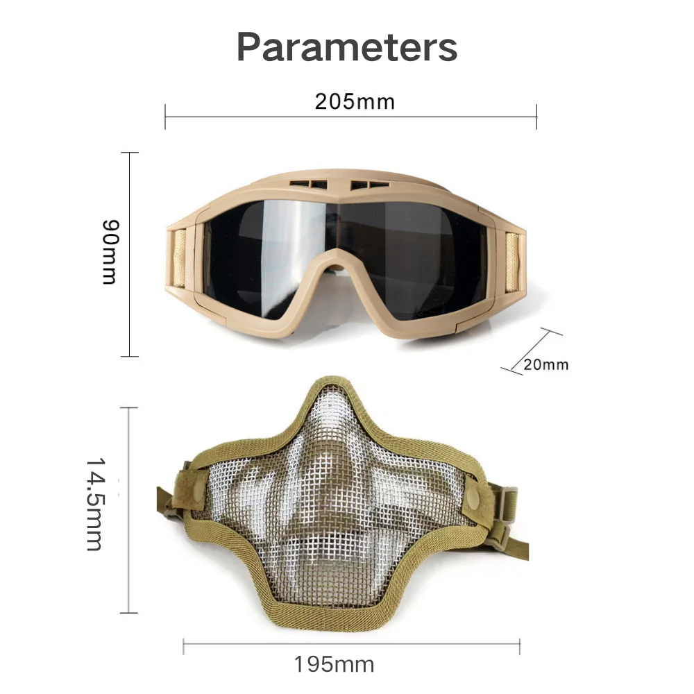 Metal Mesh Tactical Half Face Mask with Explosion Proof Shooting Goggles CS War Game Airsoft Paintball Hunting Accessories