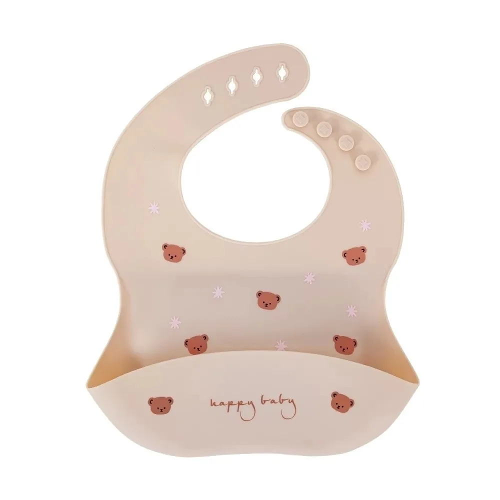 

Cute Soft Silicone Waterproof Bibs Cartoon Printed Kids Feeding Baby Bibs Adjustable Food Catcher Kids