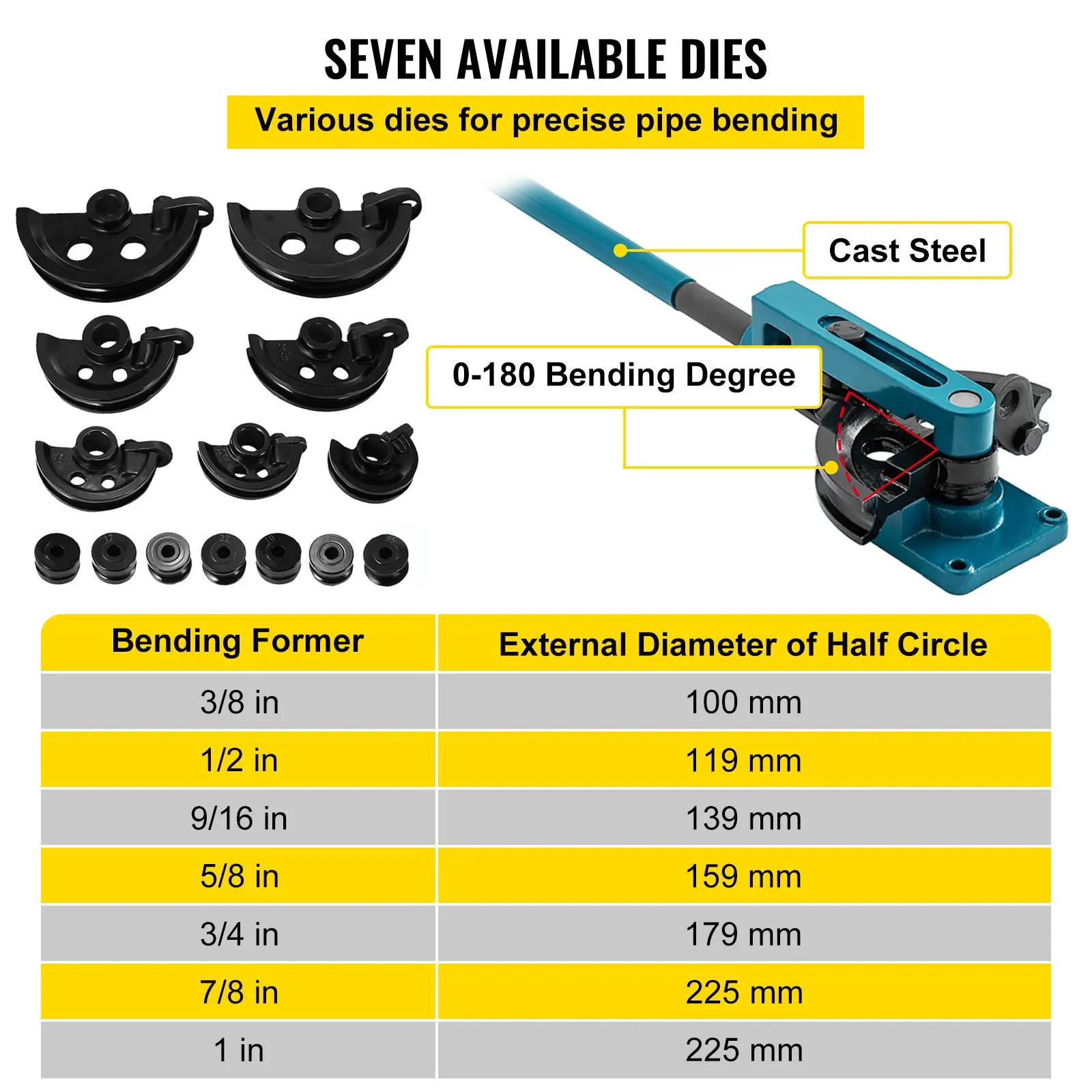 Manual Pipe Tube Bender Set 10-25mm Multifunction Steel Copper Tube Bending Machine Lever Type 7 Dies Tubing Bending Tools