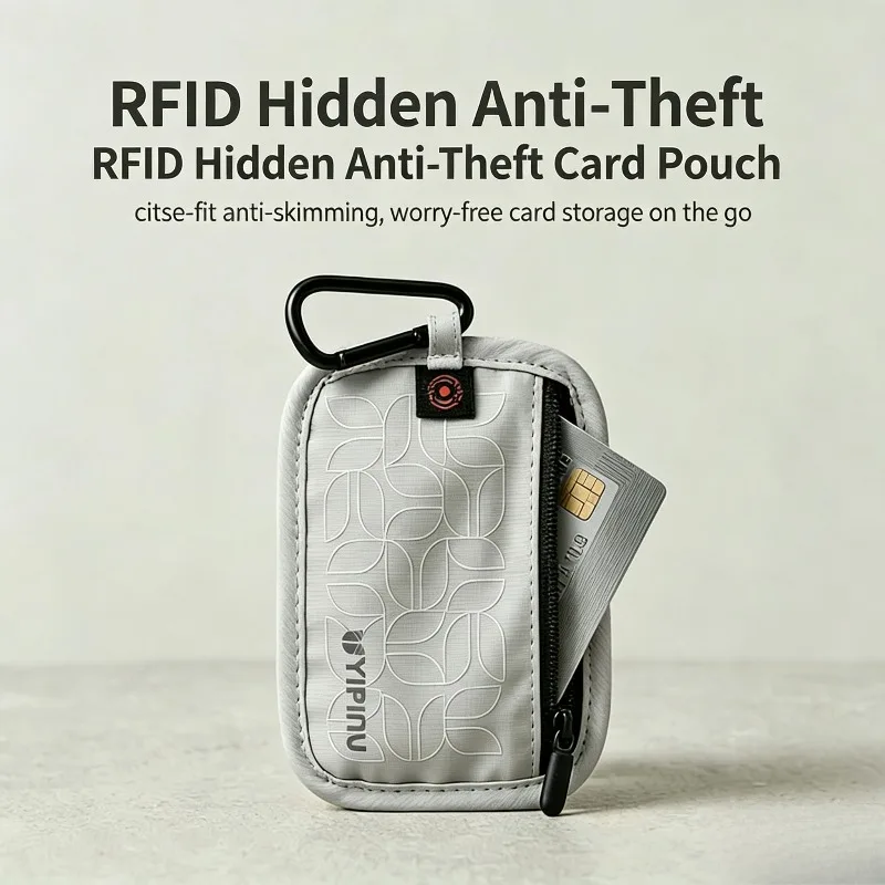 RFID Blocking Small Card Wallet Waterproof Anti Theft Credit Card Coin Pouch With Hanging Buckle