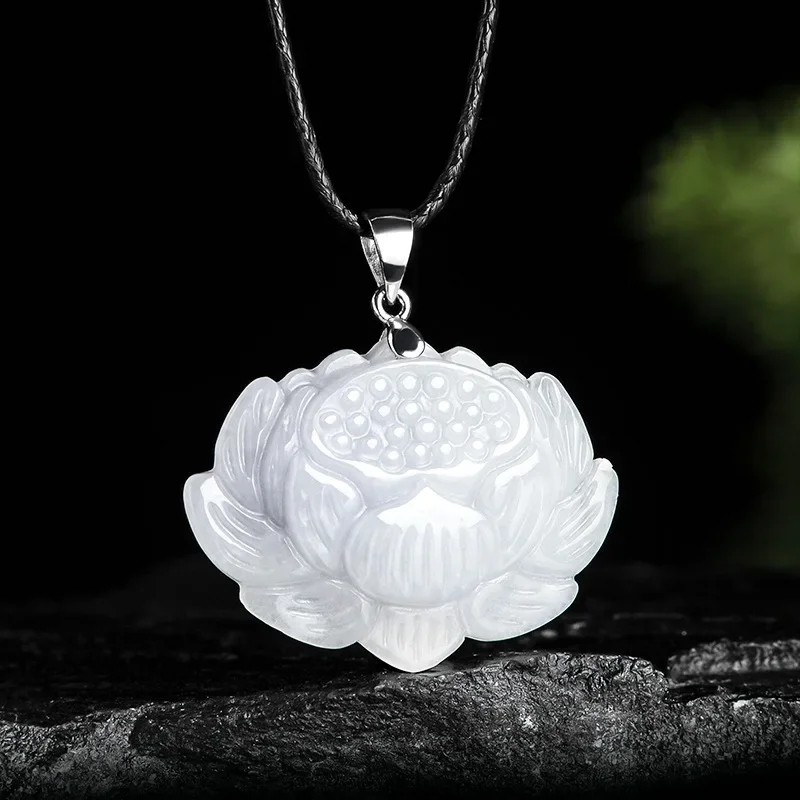 

Jia Le/ Hand-carved/ Natural Burmese A Goods Jade Lotus Emerald Necklace Pendant Fashion Fine Jewelry Men and Women Couple Gift