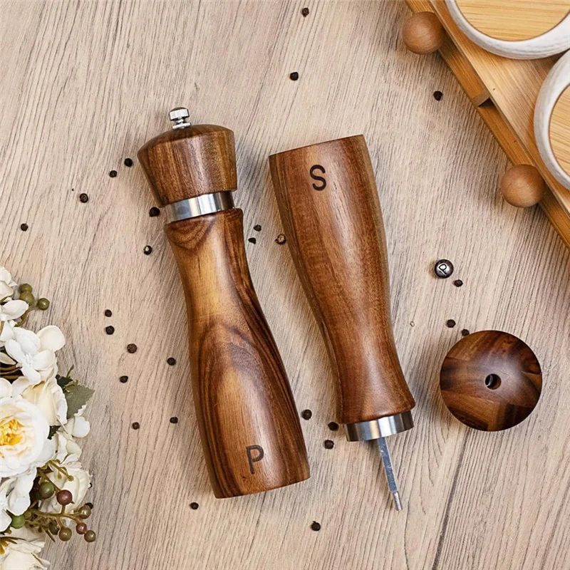 

L55A-8-Inch Acacias Wood Salt And Pepper Grinders Wooden Salt And Pepper Mill Set Refillable Mills For Fine Or Coarse Spices
