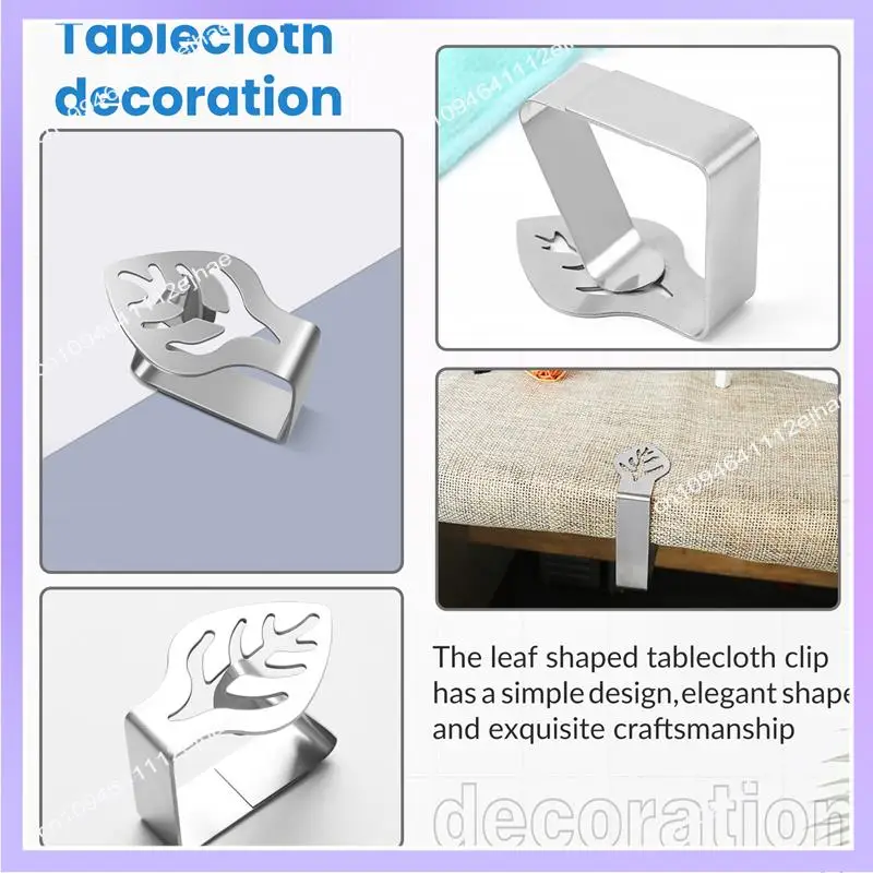 N83R 8 Pcs 실버 스테인레스 스틸 식탁보 클립 크리 에이 티브 잎 모양의 테이블 고정 클립 두꺼운 미끄럼 방지 식탁보 랙
