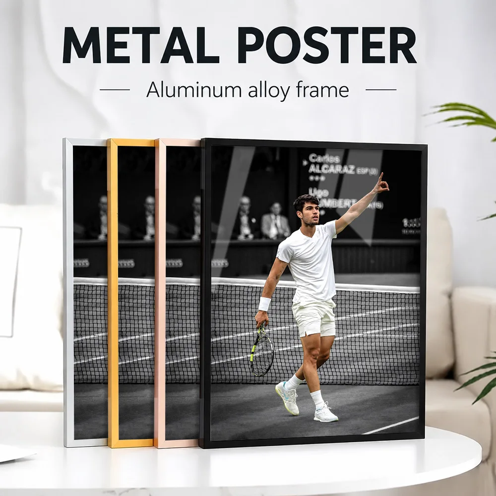 Carlos Alcaraz Celebrating On Court Framed Metal Print Personalized Photo Modern Competition Style Wall Art For Training Room
