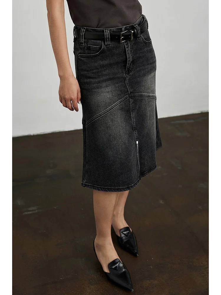 

High Waist Structured Patchwork Retro Waed Denim Midi Skirt Women's Summer New Arrival A-Line Cotton Blend Busin Casual ...