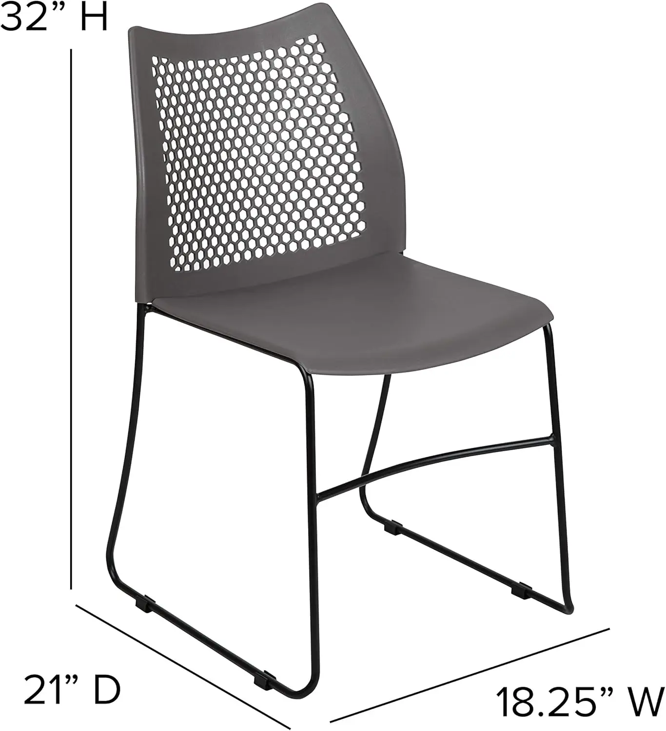 Home and Office Gray Sled Base Stack Chair with Air-Vent Back - Guest Chair